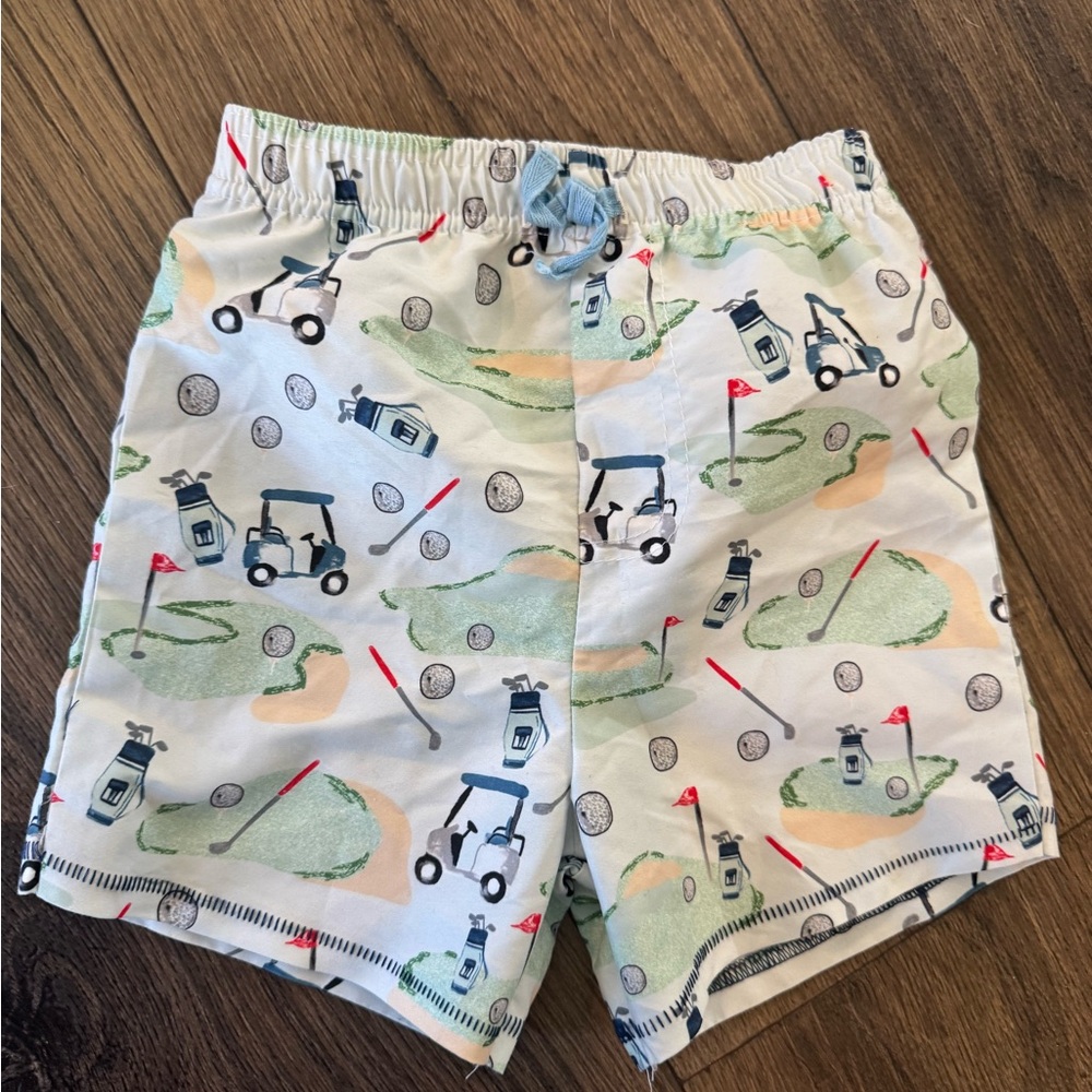 NWOT 2T-3T Mud Pie Golf Print Swim Trunks